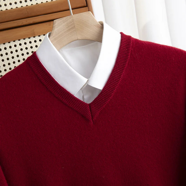 Ruinaxiacn Men Merino Wool V Neck Sweater Warm Knitwear by zapcart