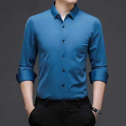 CN Zhejiang Mens Smart Casual Solid Color Long Sleeve Shirt by zapcart