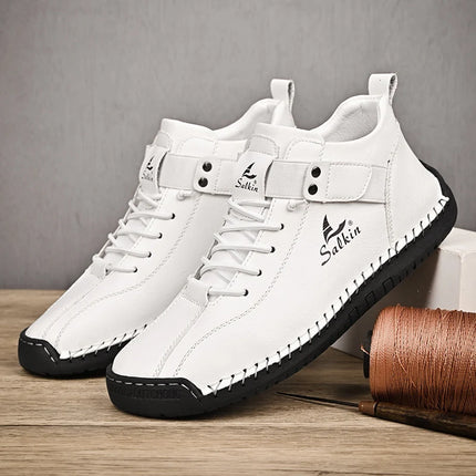 Abfuber Breathable Leather Casual Shoes for Men Lace Up by zapcart