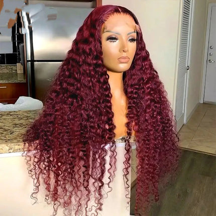 Deep Wave Lace Frontal Wig 13x4 Burgundy 99J for Black Women by zapcart