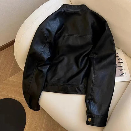 OKXGNZ Casual PU Short Leather Jacket Women Flexible Spring by zapcart