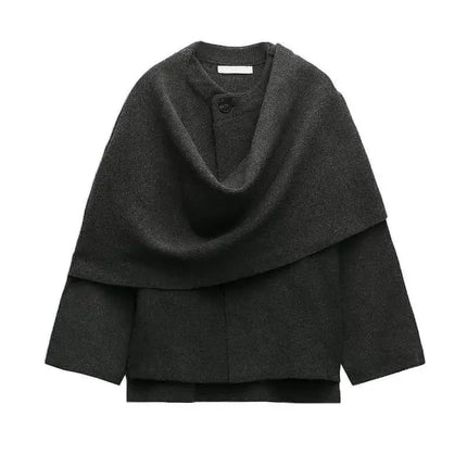 ZBZA Women Asymmetric Scarf Knitted Jacket Warm Outerwear by zapcart
