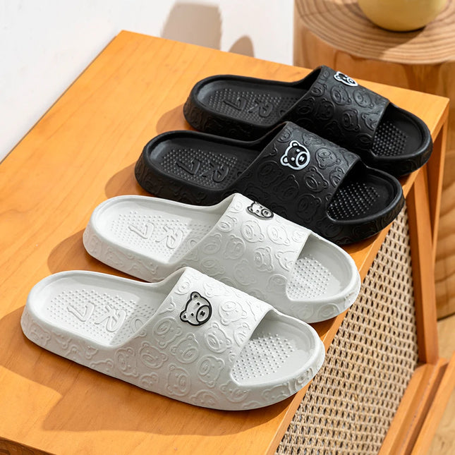 Mens Slippers Little Bear Print Non Slip Indoor Comfort Dorm