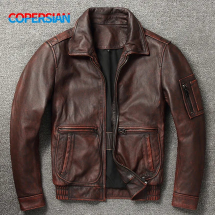 CN Shandong Men's Genuine Leather Moto Jacket Vintage Slim by zapcart