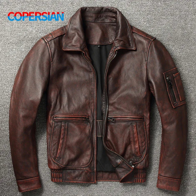 CN Shandong Men's Genuine Leather Moto Jacket Vintage Slim by zapcart
