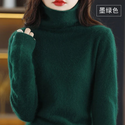 Pile Collared Mink Cashmere Turtleneck Sweater For Women by zapcart