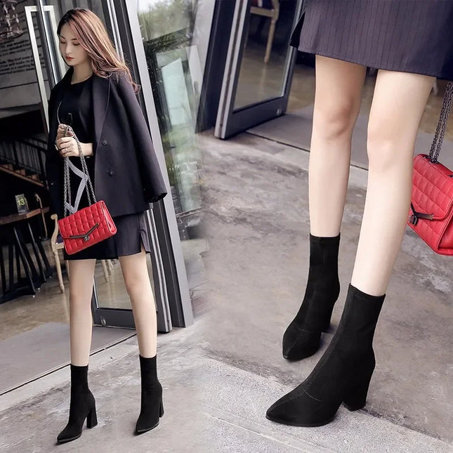 YBQJOOCN Ankle Chunky Chelsea Boots Women Suede Pointed