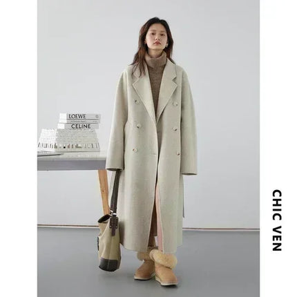 Chic Ven Women Long Wool Coat Double Sided Warm Windproof by zapcart
