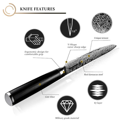 Grandsharp 6 Inch Damascus Utility Knife Premium For Cooks