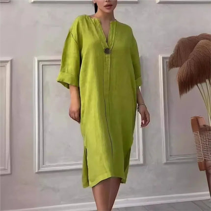 Lightweight O Neck Button Dress For Women Casual Chic Summer by zapcart