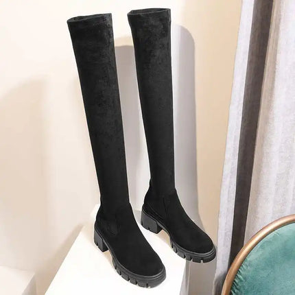 Krazing Pot Over Knee Boots Cow Leather Warm Heels Women by zapcart