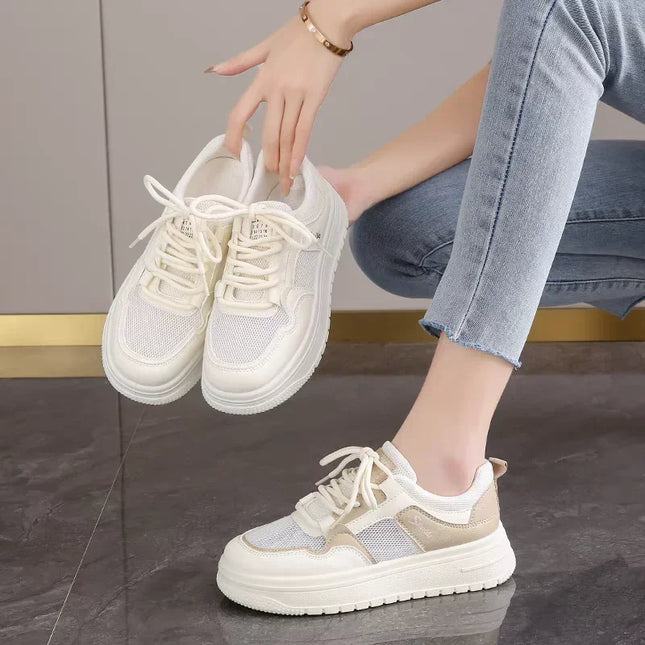 Women Mesh Breathable White Sneakers With Height Boost by zapcart