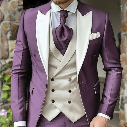 CN Jiangsu Mens 3 Piece Suit Purple Peak Lapel Luxury by zapcart