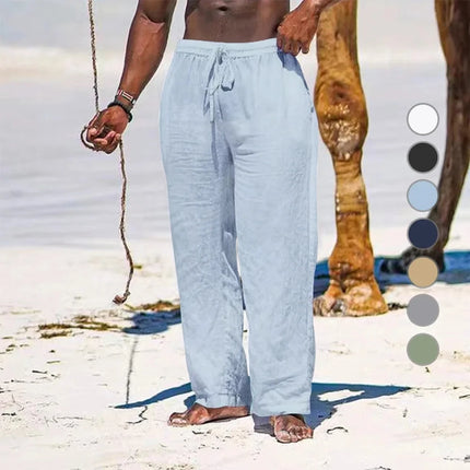 Longchengyixi Men Cotton Linen Pants Loose Fit Stretch by zapcart