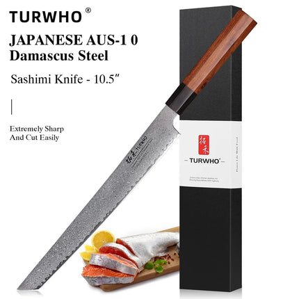 TURWHO Hand Forged Japanese Santoku Knife Damascus Steel Pro
