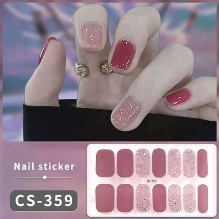 Pink Glitter Nail Stickers Full Cover Diy Manicure Deluxe by zapcart