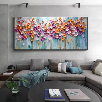 Abstract Golden White Flowers Painting Fujian Living Room by zapcart