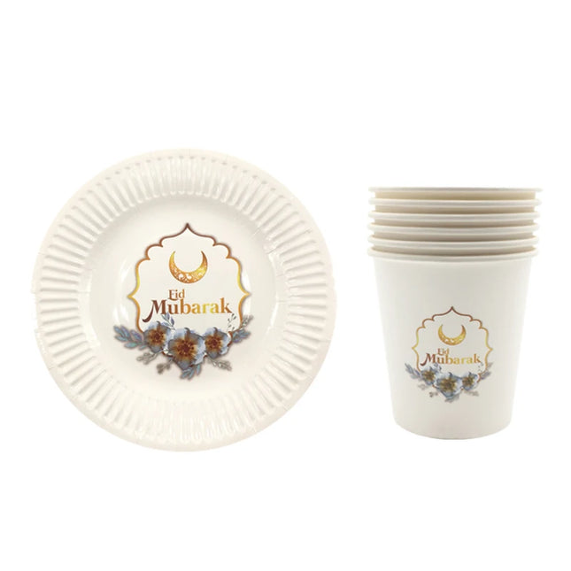 QIJOYJUCN Eid Mubarak Disposable Tableware Plates Cups 6Pc by zapcart