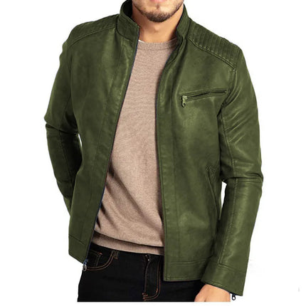 Men PU Leather Jacket Standup Collar Punk Motorcycle by zapcart