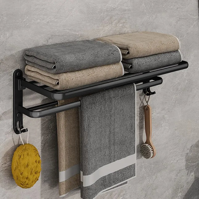 Matte Black 50CM Folding Holder With Hook Towel Holder Wall Mount AluminumTowel Rack by zapcart