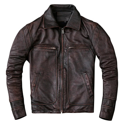 Men's Genuine Cowhide Leather Jacket Vintage Motorcycle by zapcart