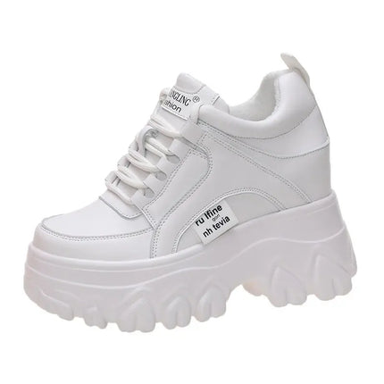 Rockynice Women Leather Platform Sneakers 9cm Wedge by zapcart