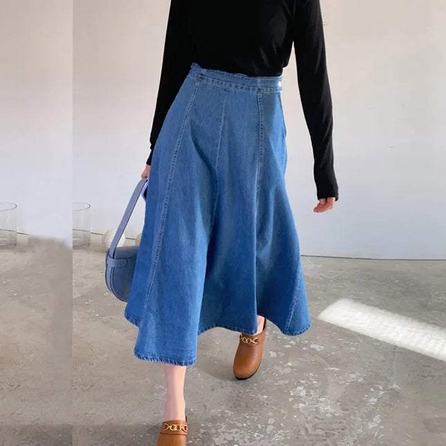 High Waisted Denim Skirt for Women Loose Fit Korean Chic by zapcart