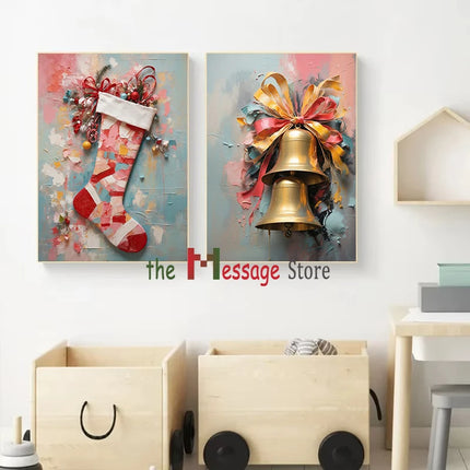 Form Christmas Canvas Painting Santa Mittens Bells Decor by zapcart