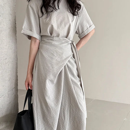 Cross Tie Short Sleeve Tee Dress Slimming Ladies Everyday by zapcart