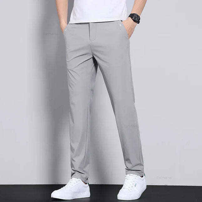CN Guangdong Men Elastic Quick Dry Ice Silk Trousers by zapcart