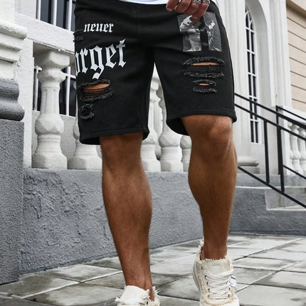 LVCCCI SCN Men Stretch Denim Shorts Baggy Cargo Ripped Knee by zapcart