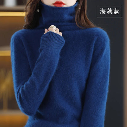 Pile Collared Mink Cashmere Turtleneck Sweater For Women by zapcart