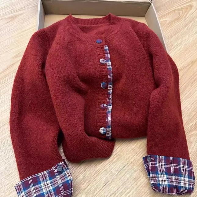 Joker Korean Fake Two Piece Plaid Cardigan For Women Autumn by zapcart