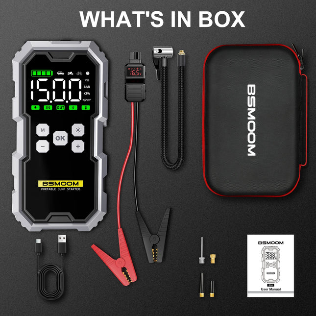 BSMOOM Car Jump Starter With Air Compressor 6000A LCD Screen by zapcart
