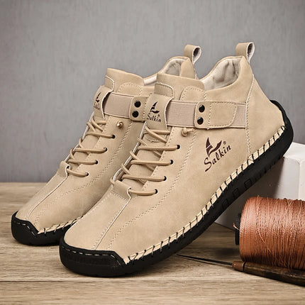 Abfuber Breathable Leather Casual Shoes for Men Lace Up by zapcart