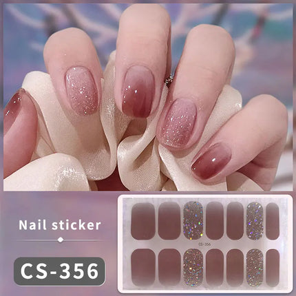 Pink Glitter Nail Stickers Full Cover Diy Manicure Deluxe by zapcart