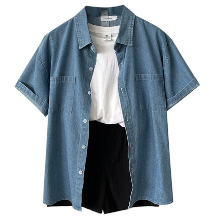 Retro Loose Denim T Shirt Women Korean Version Cotton Blend by zapcart