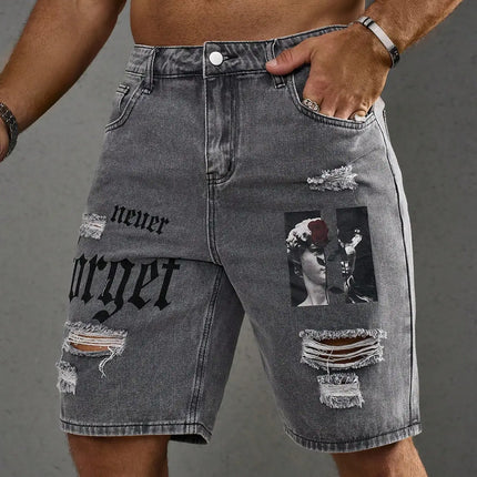 LVCCCI SCN Men Stretch Denim Shorts Baggy Cargo Ripped Knee by zapcart