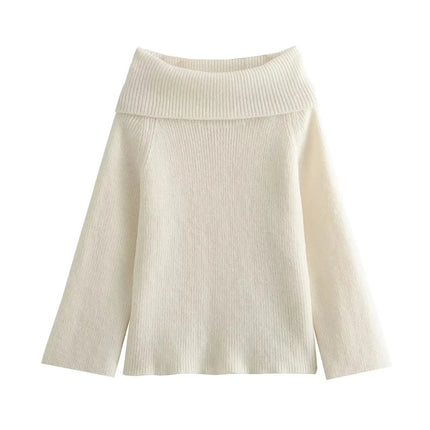 TRAFZA Women Off Shoulder Knit Sweater Long Sleeve Chic Top by zapcart