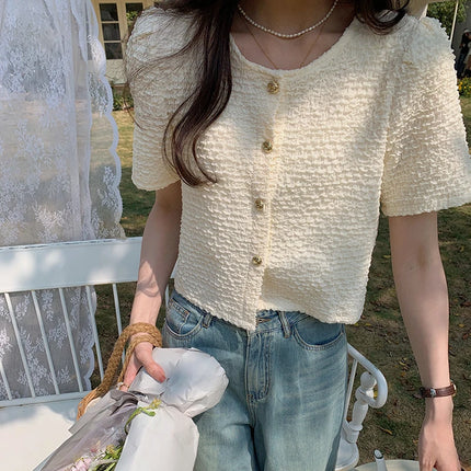 Summer Short Sleeve O Neck Women Blouse White Top Versatile by zapcart