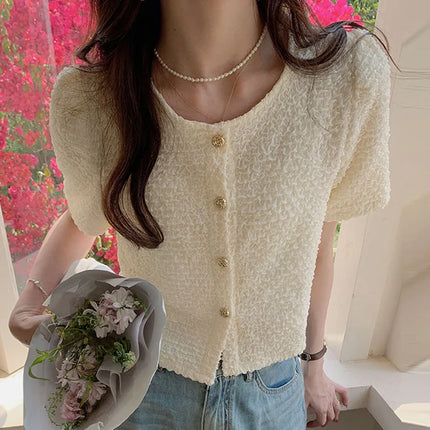 Summer Short Sleeve O Neck Women Blouse White Top Versatile by zapcart