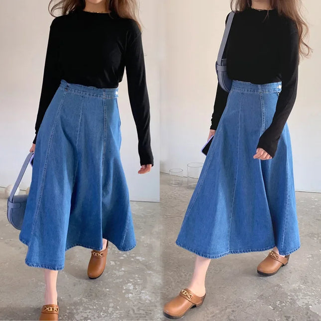 High Waisted Denim Skirt for Women Loose Fit Korean Chic by zapcart