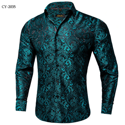 HenanChoice Mens Jacquard Paisley Shirt Long Sleeve Luxury by zapcart