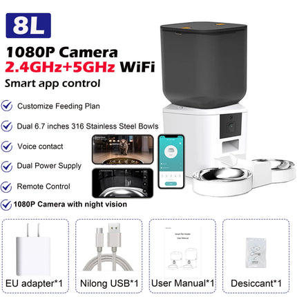Furpipi Smart Cat Feeder 8L 1080P HD Camera App Control