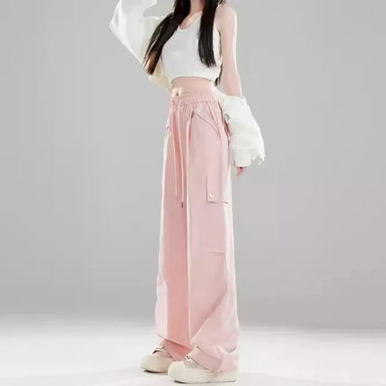 Women Quick Dry Work Pants Patchwork Ice Silk Wide Leg by zapcart