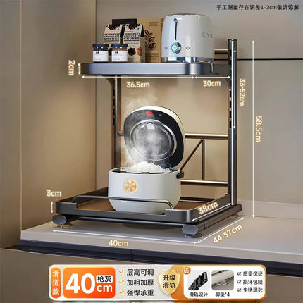 Kitchen Multi-Function Pull-Out Rice Cooker Storage Ra Layered Home Microwave Potware Organizer Carbon Steel Modern Simple by zapcart