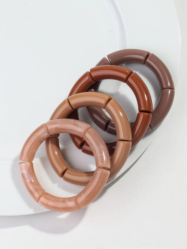 New Bamboo Tube Acrylic Stack Elastic Bracelets set for Women Men Vintage 4pcs Chunky Big Elbow Beaded Cuff Bangle Boho Jewelry by zapcart