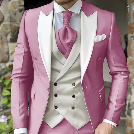 CN Jiangsu Men Slim Fit Wedding Three Piece Suit Peak Lapel by zapcart