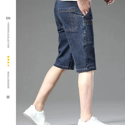 AHUDNUCN Summer Multi Pocket Denim Shorts For Men Straight by zapcart