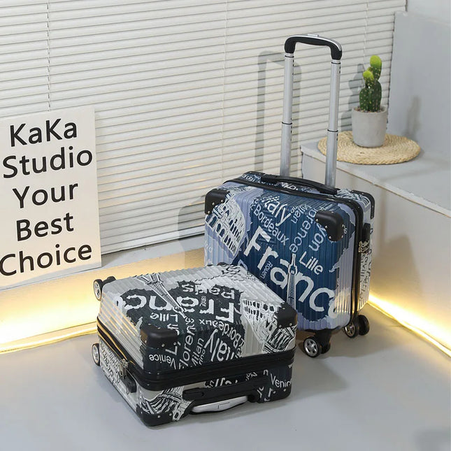 18inch strong and durable portable boarding suitcase men's password trolley case cartoon painted men's suitcase women by zapcart